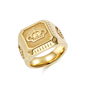 Anillo de Acero Inoxidable para Hombre, Diseño Geométrico, Joyería para el Dedo Índice, Regalo, Acero Dorado K-R997 - Product Image 5