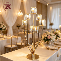 ZKAI Élégant Chandelier en Métal Doré à 7 Branches avec Porte-Bougies en Verre pour Décoration de Table de Réception de Mariage