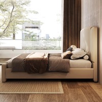 Lit Queen Size de style italien moderne, cadre de lit King Size en acier inoxydable, cuir véritable, lit Queen de luxe