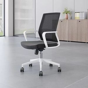 Silla de oficina ergonómica de malla XM-003 negra y gris claro giratoria con ruedas para uso en oficina - Product Image 1