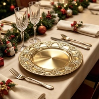 Assiette de Présentation Dorée Populaire 13 Pouces en Plastique Durable pour Mariage, Récolte d'Automne, Fête de Noël, Banquet, Table