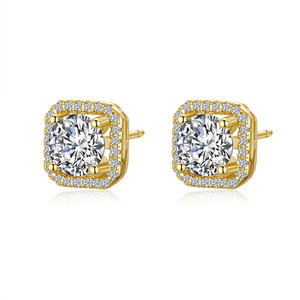 Vendita calda 925 Sterling Silver18K <span class=keywords><strong>oro</strong></span> giallo placcato Vvs 1 carato diamante Moissanite orecchini a bottone di fidanzamento da donna - Product Image 5