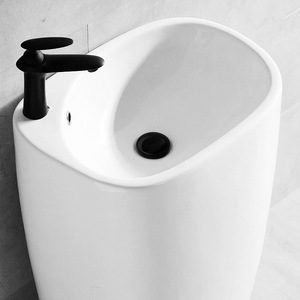 Ceramic Floor Standing Sink Vessel Basin Single Hole Faucet <b>Mount</b> Smooth Glaze Bathroom Sink - Product Image 4