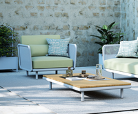 Table basse en teck avec structure en alliage d'aluminium moderne, résistante aux intempéries, durable, coussins imperméables écologiques, pour hôtel, cour