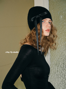 Chapeau en <span class=keywords><strong>laine</strong></span> australienne Jennie sans couture, tricoté en une seule pièce, avec nœud, pour l'automne et l'hiver - Product Image 2