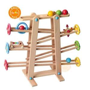 Juegos de juguetes de madera para guardería, deslizamiento de pista, coche de carreras, patinete interactivo, coche de riel deslizante de madera