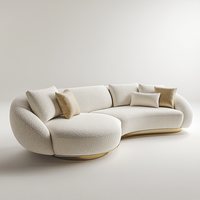 Canapé d'angle convertible moderne de luxe européen en velours blanc bouclé en forme de lune pour salon, garantie 5 ans