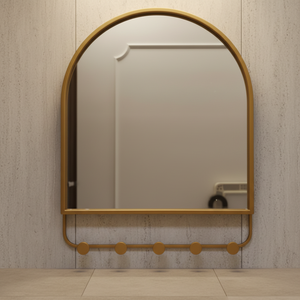 <span class=keywords><strong>Espejo</strong></span> de Baño Moderno con Marco de Metal Dorado y Estante, 40x60 cm - Product Image 1