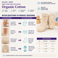 Chaussettes antidérapantes en coton biologique pour bébés et enfants, pour les kits de crèche et les programmes scolaires, avec options de tailles.