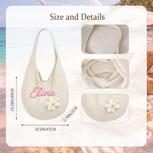 Bolsa de Playa Personalizada <span class=keywords><strong>para</strong></span> Mujer - Bolsa de Hombro Tejida a Crochet con Nombre Personalizado, Gran Capacidad, Bolsa Tejida <span class=keywords><strong>para</strong></span> Viajes/Vacaciones de Verano - Product Image 6