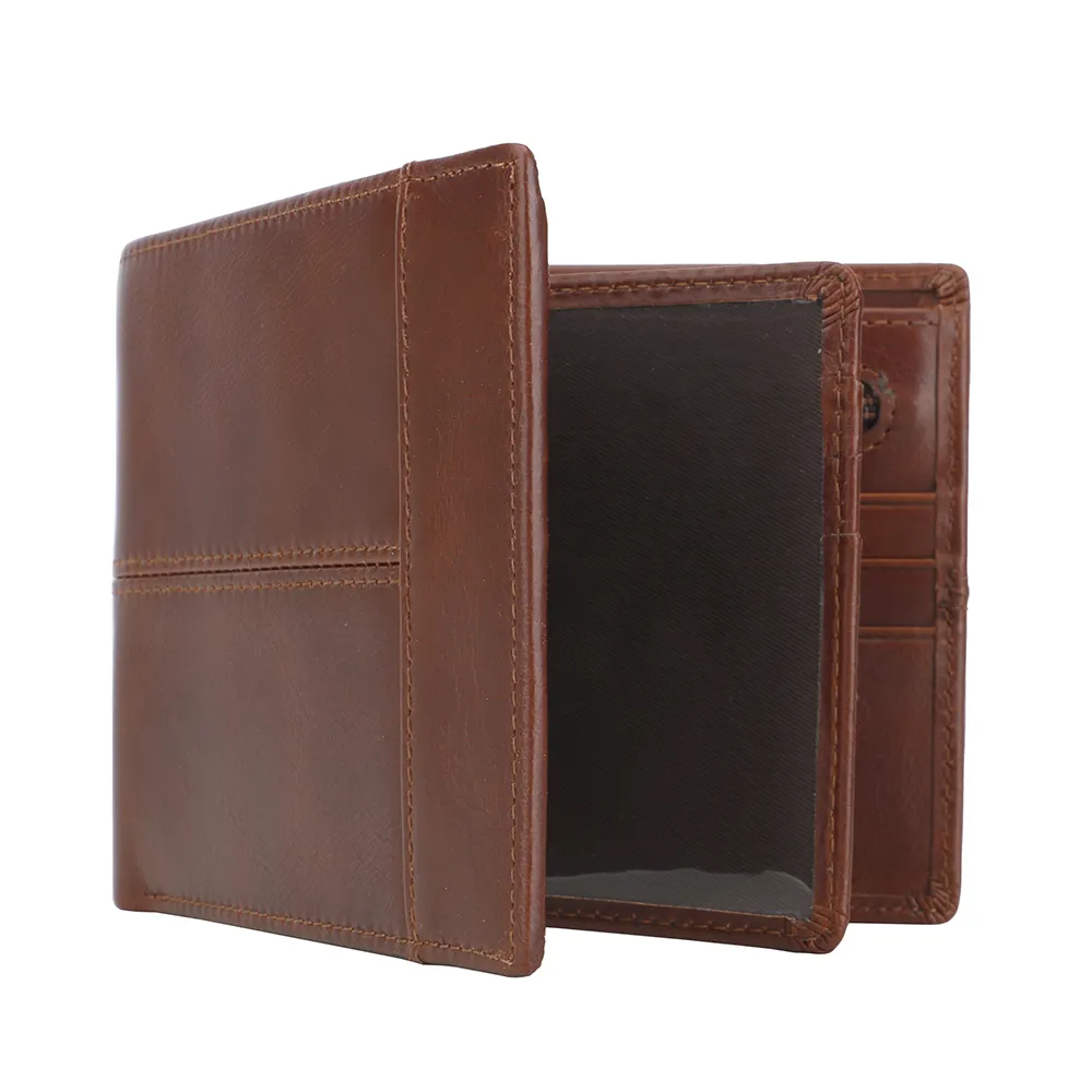 Custom Slim Front Pocket Wallet Fashion Full Grain Leather Men's Bi-fold Wallet