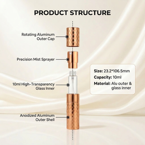 Flacone Atomizzatore da Viaggio Ricaricabile Personalizzato Cilindrico Dorato di Lusso Mini 10ml con Inserto in Vetro - MOQ 5000 Pezzi - Product Image 4