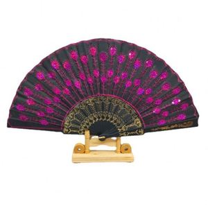 Éventail pliable de 23 cm avec motifs traditionnels et publicitaires, anges sculptés et dessins animés, doté de bâtons en plastique et d'un tissu. - Product Image 1