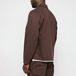 Chaqueta de Trabajo Personalizada con Bolsillos de Tela Twill, Chaqueta Cargo Marrón para Hombre - Product Image 6