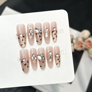 <span class=keywords><strong>Uñas</strong></span> postizas acrílicas hechas a mano al por mayor, cortas, almendradas, estilo francés, ojo <span class=keywords><strong>de</strong></span> gato, 3D, con flores tropicales, empaque personalizado - Product Image 4