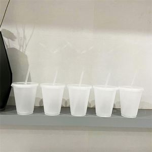 16oz 24oz Reusable Cold Iced <b>Drinking</b> Tumblers Single Layer Transparent Clear <b>Plastic</b> Cups with Lids and <b>Straws</b> - Product Image 1