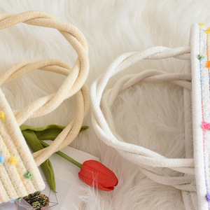 Bolso de Mano de Algodón con Pompones Coloridos, Bolso de Hombro para Mujer, Moda Diaria, Primavera 2023 - Product Image 4