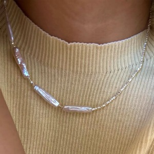 Collar de Plata Gris con Perla Barroca Natural, Diseño Francés, Lujo Ligero, Cadena de Clavícula Rota de Plata S925 - Product Image 5