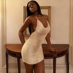 Custom Women Clothing Cross-Border Women V-Neck Halter Backless Exposed Shoulder Sexy Backless Party Club Pleated <strong>Dress</strong> - Product Image 4