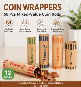 Rollos de Papel Kraft para Envolver Monedas Codificadas por Color, para Monedas de 10, 5, 25, 1 y 25 Centavos, y Dólares, Valor Mixto, 12 Rollos en Total - Product Image 3