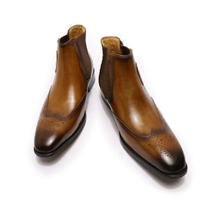 Designer Genuine Leather Oxford Shoes-Winter Ankle <b>Boots</b>-Pointed Toe Waterproof Height Increasing Men's Shoes with Buckle Strap - Product Image 3