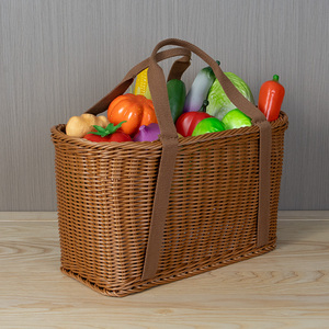 Keranjang Piknik Rotan Anyaman Tangan dengan Pegangan, Keranjang Penyimpanan Peralatan Dapur, Wadah Makanan untuk Menyajikan Sayuran dan Makanan - Product Image 2