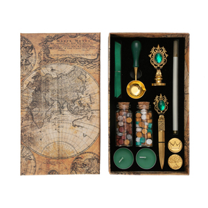 Vintage Gift Box Custom Logo <b>Wax</b> Stamp <b>Seal</b> Kit Wooden Handle Brass Fire Lacquer <b>Seal</b> - Product Image 1