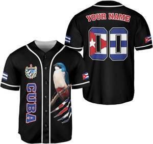 Maillot de baseball personnalisé avec broderie de logo, maillot du drapeau de Cuba, maillot cubain pour hommes et femmes, t-shirt avec drapeau de Cuba et des États-Unis - Product Image 6