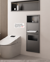 Niche murale en acier inoxydable avec boîte à mouchoirs, poubelle, porte-brosse de toilette, étagère de rangement multifonction encastrée pour salle de bain