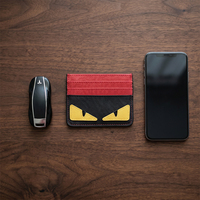 Porte-cartes de visite en cuir véritable Fashion Monster Eyes Patch, multi-fentes, fin, pour cartes de crédit et d'identité, mini étui pour hommes
