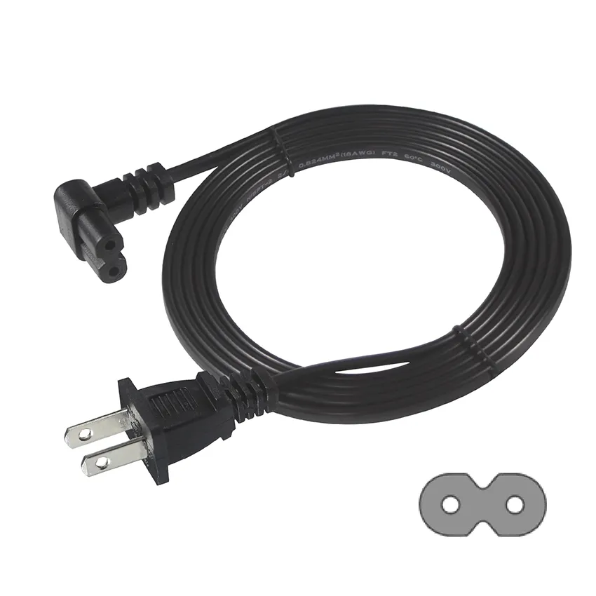 Cordon d'alimentation Non polarisé US 18 AWG à 2 fentes, pour imprimante TV, non-polarisé, AC 2-Prong IEC320 C7 vers Nema, 1-15P