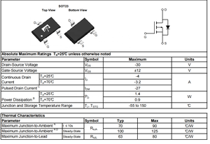 AO3401A <span class=keywords><strong>MOsfet</strong></span> ช่อง SOT-23 <span class=keywords><strong>P</strong></span> สำหรับสวิตช์ด้านข้างสูงและการป้องกันด้านหลัง - Product Image 4