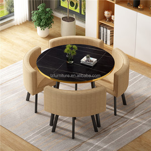 French Style Modern <b>Space</b> <b>Save</b> Small Home Dinning Furniture Restaurant Round Marble Gold Metal Base Dining <b>Table</b> and 4 Chair Set - Product Image 6