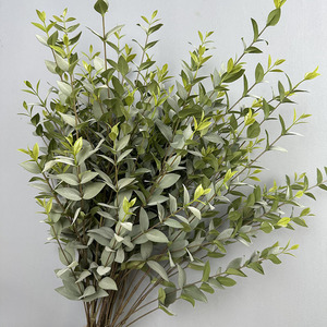 YOPIN-6063 Ramo di Eucalipto a 9 Forcelle Verde Grigio con <span class=keywords><strong>Foglie</strong></span> Appuntite Speciali e Stelo Marrone per Composizioni Floreali Nuziali - Product Image 4