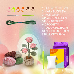 Kit de crochet pour débutants - Ensemble de matériel pour <span class=keywords><strong>pot</strong></span> de fleurs en forme de rose avec outils complets et tutoriel vidéo, artisanat pour adultes et enfants - Product Image 5