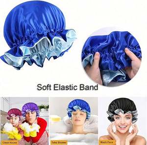 Bonnet de nuit unisexe en satin soyeux à double couche avec logo personnalisé, bord ondulé, ajustable, toutes saisons, vente en gros - Product Image 6