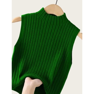 Top de punto acanalado sin mangas para mujer - Chaleco de cuello alto simulado Ropa de mujer a la moda - Product Image 5