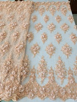 Tissu en dentelle à fleurs 3D brodé de perles et de paillettes, fait main, double face, 100% polyester, pour robes de mariée et accessoires