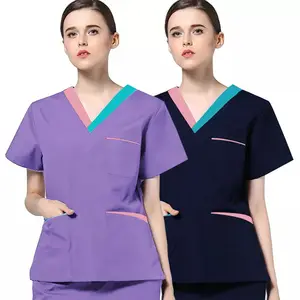 Personality Stitching Beauty Salon Worker Scrub Shirt Pet Spa Uniform Dental Scrubs Uniforms Top