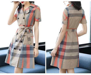 Ingrosso moda <span class=keywords><strong>elegante</strong></span> a-line Plaid a manica lunga <span class=keywords><strong>abito</strong></span> da donna Casual in <span class=keywords><strong>cotone</strong></span> con stampa a quadri vestito da donna - Product Image 6