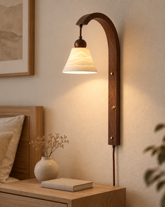 Wabi Sabi Ceramic <strong>Wall</strong> Sconce with E27 Socket Walnut Finish Curved Arm <strong>Plug</strong> <strong>in</strong> <strong>Wall</strong> <strong>Lamp</strong> for Bedroom Hallway - Product Image 2