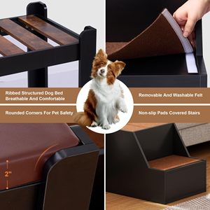 カスタムモダンな高床式犬用ベッド、取り外し可能な<span class=keywords><strong>2</strong></span>段木製犬用階段付きペット用スロープベッド、窓辺収納付き - Product Image 6