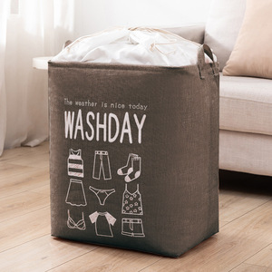 Clothing Organizer Drawstring Laundry Hamper Rectangle Cotton Linen Washday Print Bedroom Storage Bag - Product Image 3