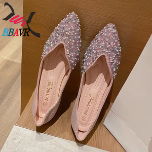 Zapatos Planos de Mujer con Perlas y Decoración de Diamantes de Imitación, Estilo de Caña Alta con Cierre de Cremallera, para Uso Diario, Fiestas y Vestidos, Parte Superior de PU, Tendencia de Moda de Verano - Product Image 3