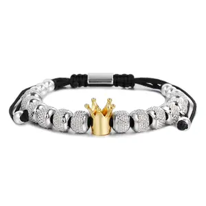 Wholesale Vintage Adjustable Roman Royal Crown Charm Bracelet Stainless Steel Gold Plated Bead Bracelet For Men