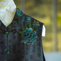 Gilet chinois en soie haut de gamme pour femme, style héritage, broderie florale Xiangyun, col montant, simple boutonnage, 7868