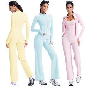 High Quality Women's Quick Dry Sport Yoga <b>Jacket</b> Track Leggings Set Fashionable Gym Fitness <b>Workout</b> Gear Seamless Elastic Waist - Product Image 2