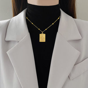 Collana con Ciondolo <span class=keywords><strong>Occhio</strong></span> del Diavolo in Zircone Placcato Oro 18K Dina, Catena Vintage Lucida Ipoallergenica in Acciaio Inossidabile - Product Image 2
