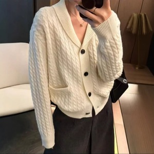 Cardigan en tricot torsadé pour femme, kaki, coupe ample, pull pour le printemps et l'automne, tailles S M L XL XXL - Product Image 2