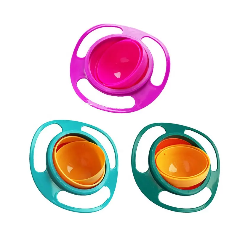 360 Degrees Gyro Rotate Spill-Proof Rotating Food Grade PP Gyro Bowl for Baby Kids Feeding Dinning